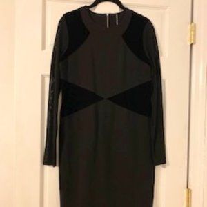 Karen Millen Velvet-Panel Black Sheath Dress